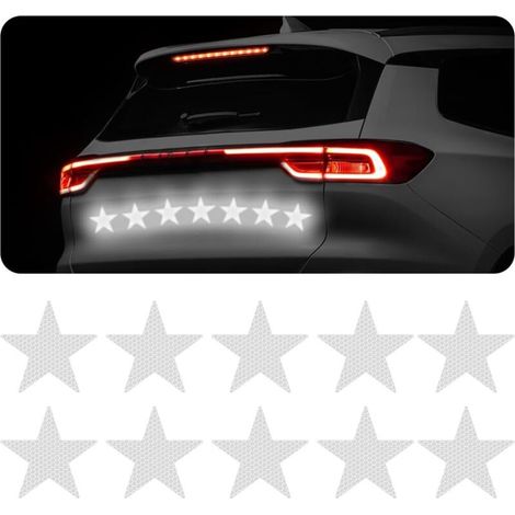 10 Pieces Star-Shaped Reflective Warning Stickers, High Intensity Reflective Stickers for Cars, Star-Shaped Reflective Stickers for Motorcycles (White) (1/5)