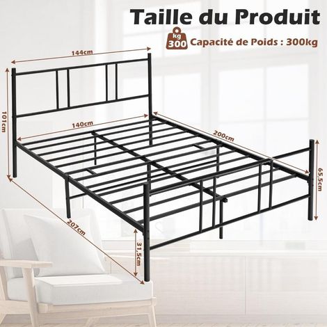 Sommeil paisible et chambre mieux rangée : lit double en métal, sans sommier, avec espace sous lit 140 x 200 cm (1/5)