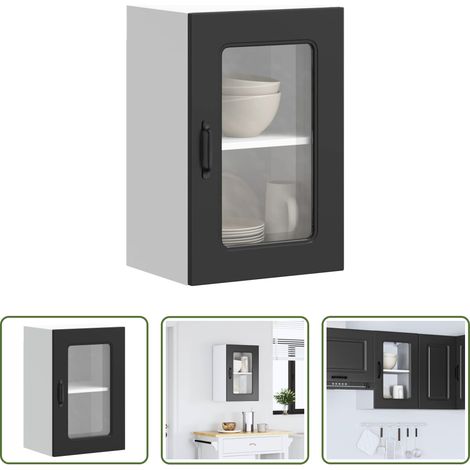 Küchenmöbel - Küchen-Hängeschrank mit Glastür Kalmar Schwarz Holzwerkstoff (1/5)