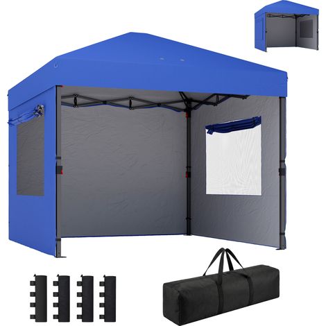 Outsunny carpa plegable 3x3 m, pop-up, con 3 paredes laterales, 2 ventanas de malla, upf50+, altura ajustable 3 niveles, bolsa transporte, sacos arena