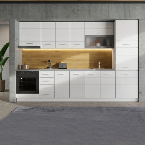 Küchenschrank Cochem, Küchenschrank mit 6 Regalen, Türenöffnung, 2 Türen, 60x58x214 cm Hochglanz Weiß (1/5)