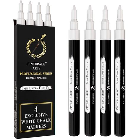 Set 4 Feutre Blanc Effacable Pour Tableau Noir - Pointe Extra Fine 1mm - Feutre Craie Effacable Tableau Noir - Stylo Craie Blanc Pour Vetre, Virre, Ardoise (1/5)