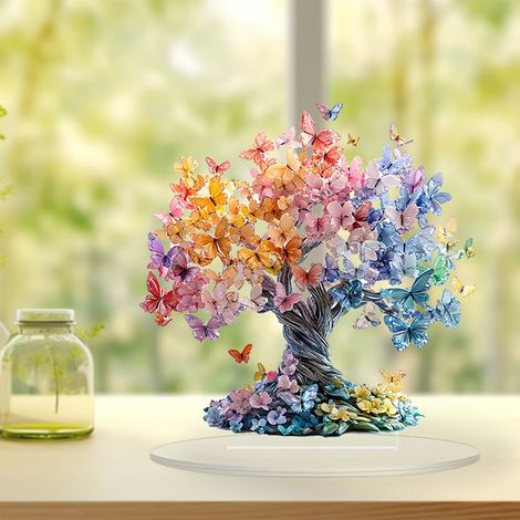 Arbre De Vie - Décoration Acrylique 2D Pour Bureau - Motif Papillon Cristal - Thème Amour - 20 x 20 cm - 1 Pièce (1/5)