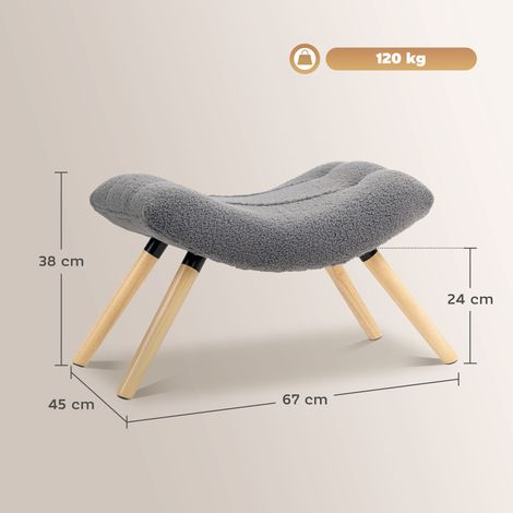 Moderner Fußhocker mit Fleece-Bezug und Holzbeinen, gepolstert, für Wohnzimmer, Schlafzimmer, Flur, Dunkelgrau (1/5)