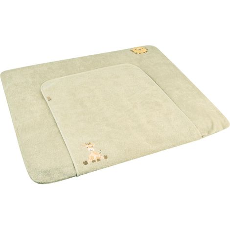 Sterntaler Fodera per fasciatoio, giraffa e leone, 80 x 90 cm, in cotone assorbente con parte in spugna rimovibile e impermeabile – graziosi ricami – fasciatoio da viaggio grigio pietra (1/5)