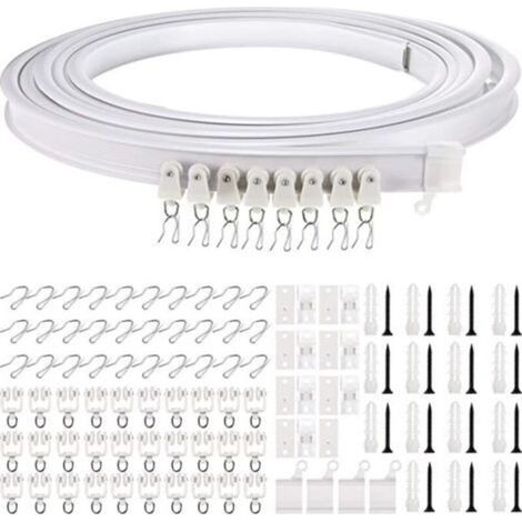 Tringle à rideaux, Rail de rideau de plafond flexible pour baie vitrée, environ 5 m, pliable courbe support mural en plastique robuste pour séparateur de chambre