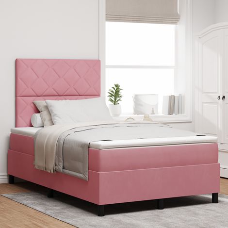 Box Spring Bed with Mattress Pink 120 x 190 cm Velvet vidaXL (1/5)