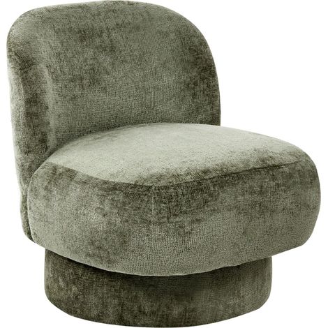 Swivel Armchair Green Chenille Upholstery Club Chair Curved Backrest Retro Living Room AYLO