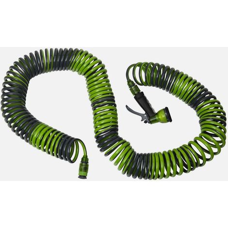 Tuyau d'arrosage spiralé Werka Pro – 30 m – Diamètre 12 mm – Pression 2-4 bars – Pistolet d'arrosage multijets 7 fonctions inclus – Pour un arrosage efficace (1/5)