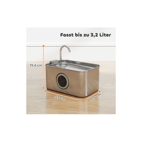 Katzenbrunnen 3,2 L aus Edelstahl mit leiser Pumpe HAVRYA (1/2)