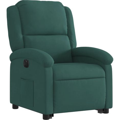 Comodissima poltrona relax TV con funzione di sollevamento elettrico in velluto verde scuro DEC028612