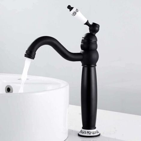 Retro Waschbeckenarmatur Schwarz Hoch, 360° Schwenkbarer Waschtischmischer, Badezimmerarmatur, Badezimmer Mischer, Messing TRIMEC