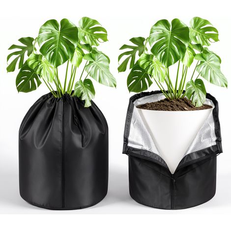 Randaco Set da 2 protezioni invernali per piante 50x45 cm Nero, antigelo per piante in vaso con cerniera (1/5)