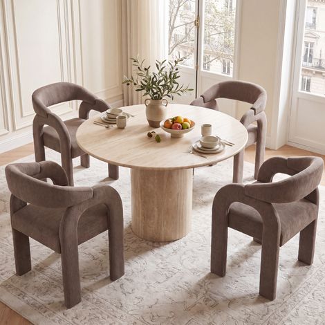 Wahson 4 PZ Sedie Cucina in Tessuto, Sala da Pranzo Moderno con Schienale Curvo Poltrona Schiuma ad Alta Densità Ideale per Sala da Pranzo/Soggiorno, Marrone Chiaro