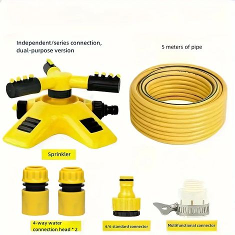 (Jaune) Lot de 6 arroseurs de pelouse rotatifs à 360° avec bras d'arrosage rotatif en plastique et système d'irrigation de jardin multi-angles (1/5)