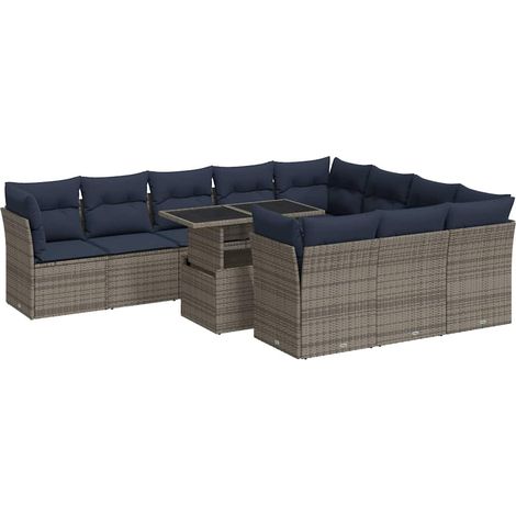 Maison Exclusive - Set Divani Giardino 11 pz con Cuscini Polyrattan Acacia Grigio (1/5)