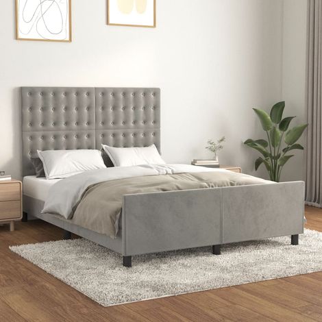 Cadre de lit sans matelas gris clair 140x190 cm velours (1/5)