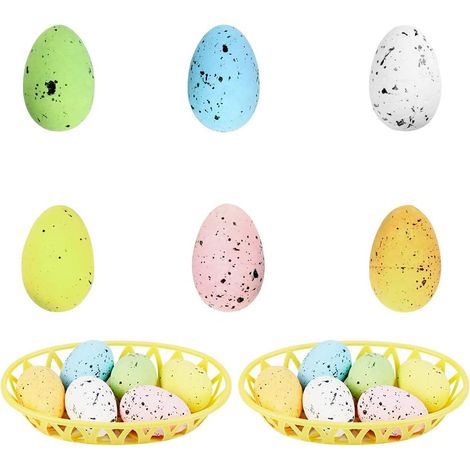 Oeufs De Pâques - 12 Pièces En Polystyrène 3,5 X 5,5 Cm - Avec 2 Paniers 14,6 X 3 Cm - Décoration Intérieure Et Extérieure
