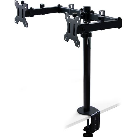 Emuca Supporto per monitor da tavolo inclinabile e girevole a 360°, doppio, acciaio, Verniciato nero (1/5)