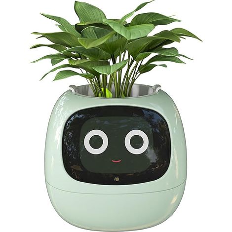 Intelligente Blumentöpfe, intelligenter Blumentopf für Zimmerpflanzen, mit 49 reichhaltigen Ausdrücken, 7 intelligenten Sensoren, KI-Chips, LCD-Bildschirmanzeige, APP-Steuerung, Pflanzer Garden green