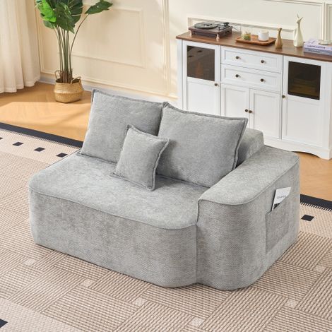 Bequemes 2-Personen Sofa ohne Montage, weiches Sofa mit Kissen & Seitentaschen, mit Seitentaschen,Grau