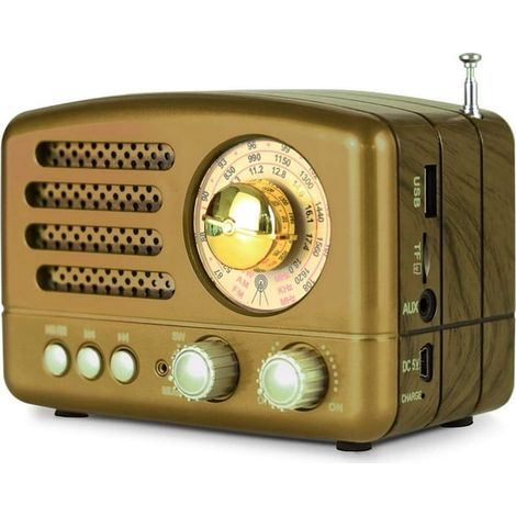 Enceinte Bluetooth rétro portable, radio AM/FM/ondes courtes, rechargeable, compatible carte TF/AUX/lecteur MP3 USB, marron (1/5)