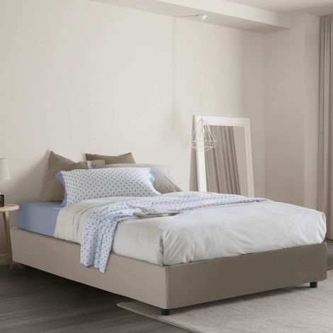 Talamo Italia Cama de plaza y media Matilde, Cama contenedor con tapizado en ecopiel, 100% Made in Italy, Apertura frontal, adecuado para colchón Cm 120x190, Tórtola, con embalaje reforzado (1/4)