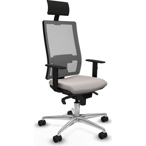 Horna sincro malla gris similpiel blanco brazos 1D base aluminio cabecero fijo ruedas 65mm nailon (1/5)