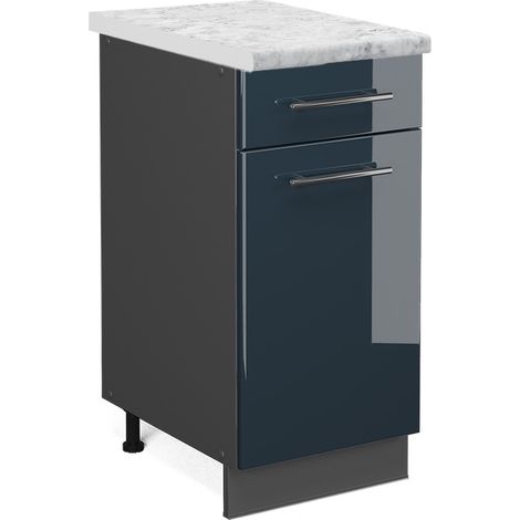 Meuble cuisine Fame-Line, Bleu foncé brillant, 40 cm , PT Marbre, Vicco (1/5)