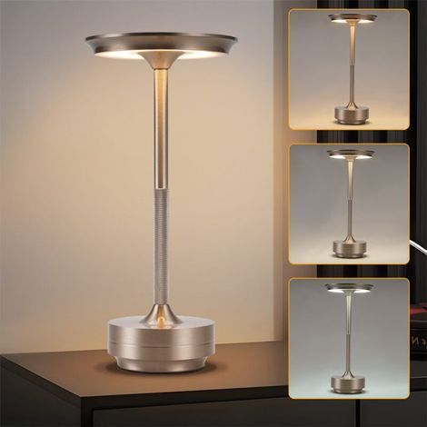 ACKERMAN Lampe de chevet sans fil rechargeable USB, lampe de table LED tactile dimmable avec batterie intégrée, en nickel (1/5)