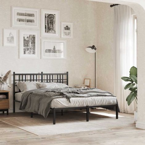 Bettgestell mit Kopfteil Metall Schwarz 120x200 cm (1/5)