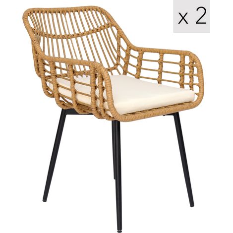 Lot de 2 chaises empilables en polyrotin – Pieds en métal époxy noir – Hauteur d'assise 46 cm – Confort optimal pour intérieur et extérieur – Nordlys (1/5)