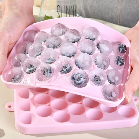 Moule à glaçons sphériques en silicone à 25 compartiments, petit moule à glaçons ronds, machine à glaçons rose (1/5)