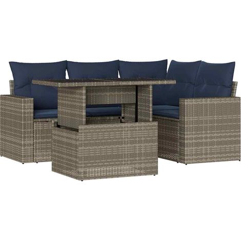 5-teiliges Gartensofa-Set mit Kissen, grau, Polyrattan vidaXL (1/5)