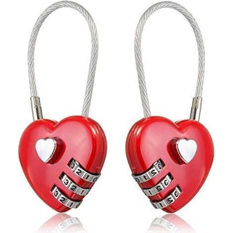 2 Cadenas À Câble Métallique En Cœur Avec Serrure À Combinaison Numérique Réinitialisable Pour Valises Et Sacs (1/4)
