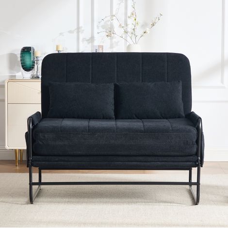 Klappsofa, umbaubares Zweisitzer-Sofa mit Metallgestell, modernes Chenille-Sofa mit Stauraum an den Seiten, geeignet für das Homeoffice, das Wohnzimmer, Wohnungen und Gästezimmer(Schwarzer Chenille) (1/5)