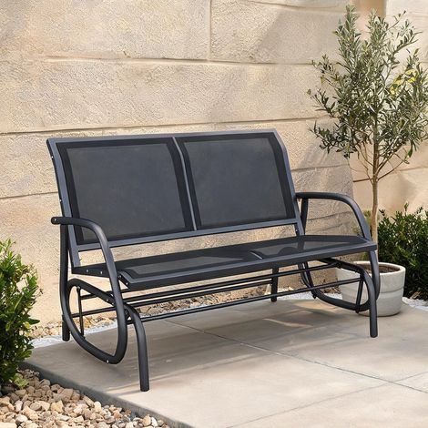 Banc à bascule métal noir 2 places 120 cm jardin 120 x 70 x 88 cm (1/5)
