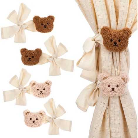 Gardinenbänder mit Teddybärmotiven – 4er-Set – beige und braun – Polyester und Baumwolle – 6,3 x 7,2 cm (1/5)