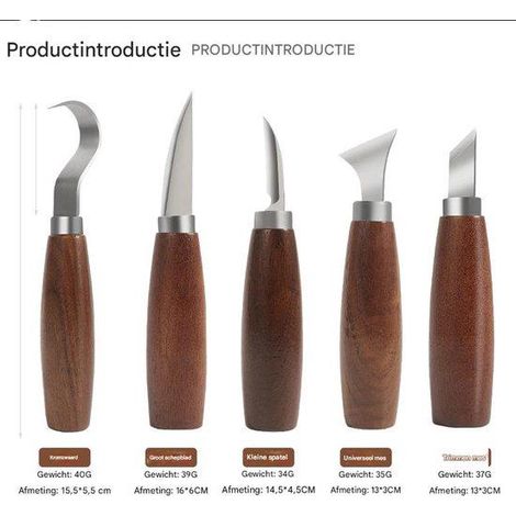 Ensemble de 8 couteaux à sculpter le bois - Ciseaux à bois - Idéal pour les débutants, les sculpteurs et les menuisiers - Manche en bois massif - Sac (1/5)