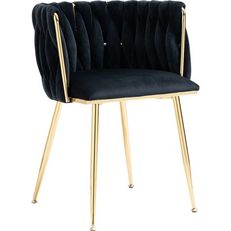Set de 2 sillas de comedor de terciopelo negro con patas metálicas doradas (1/5)