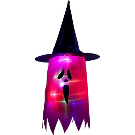 Guirlande lumineuse LED Halloween fantômes et chapeaux de sorcière suspendus, décoration extérieure pour arbre, porche et jardin, 10 pièces