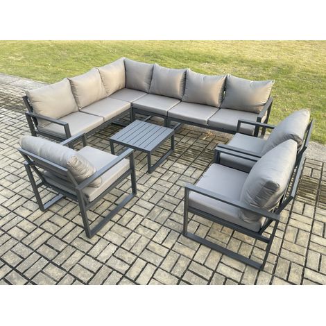 Fimous Aluminium Garden Furniture Set Outdoor Lounge Corner Sofa 3 Pcs Chair Square Coffee Table Sets Dark Grey 9 Seater (1/5)