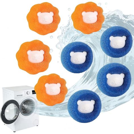 Anti Poil Machine à Laver, 8 Pièces Attrape Poils a Laver Réutilisable, Boule Anti Poil de Lavage Chat et Chien et Autres, Réduire l'enchevêtrement (Bleu+Orange) (1/5)