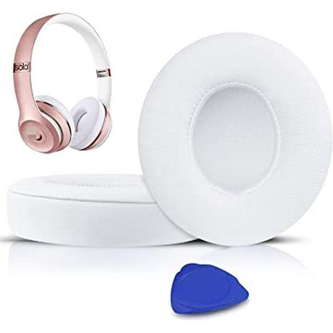 2 coussinets d'oreille blancs de rechange pour casque Beats Solo 2 et Solo 3 sans fil, écouteurs rembourrés en cuir protéiné doux, épaisseur supplémentaire (1/5)