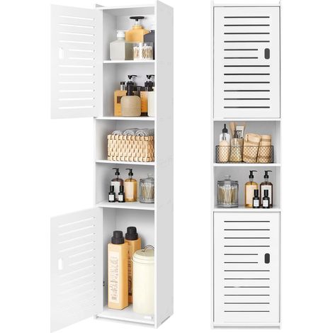 Placard de rangement haut pour salle de bain, meuble de présentation au sol, meuble de rangement fin pour bureau, salon, cuisine, entrée, papier toilette, blanc (1/5)