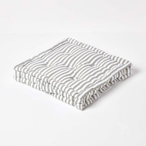 HOMESCAPES Cotton Light Grey Thin Stripe Floor Cushion, 40 x 40 cm