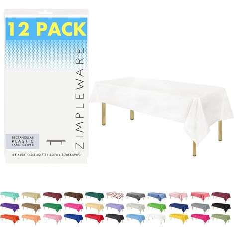 Lot de 12 nappes de fête jetables en Plastique Blanc 137,2 x 274,3 cm pour intérieur et extérieur (1/5)