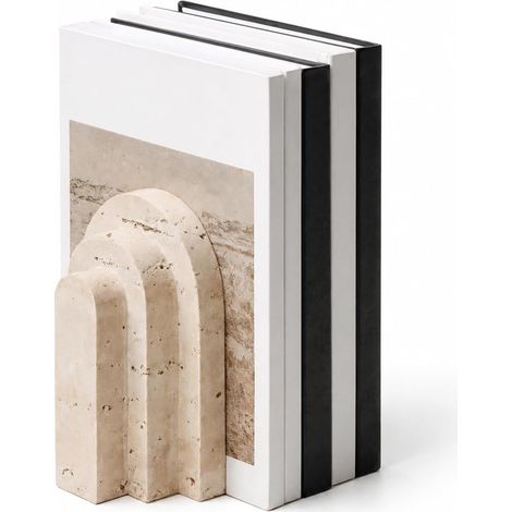 Serre-Livres Moderne en travertin, Design arqué, Supports de Livres en Pierre Naturelle pour Bureau et étagère (travertin - 1 pièce) (1/5)