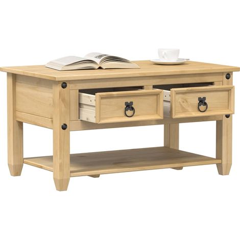 Couchtisch mit Schubladen Corona 85x50x45 cm Massivholz Kiefer