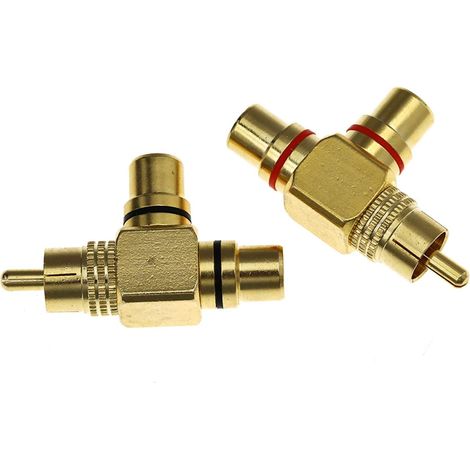 Une Paire 1 Prise Mâle RCA à 2 Prises Femelles RCA en Forme de Y Audio Video Splitter Adaptateur Audio Plaqué Or (1/4)